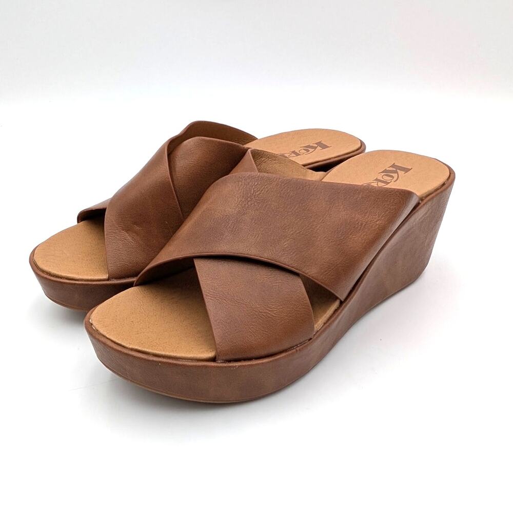Korks Madera Wedge Sandals Crisscross Strap Women's Brown Size US7M EU38